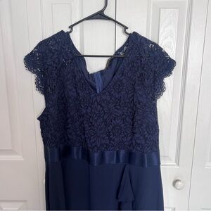 Navy Blue Lace Long Formal Dress